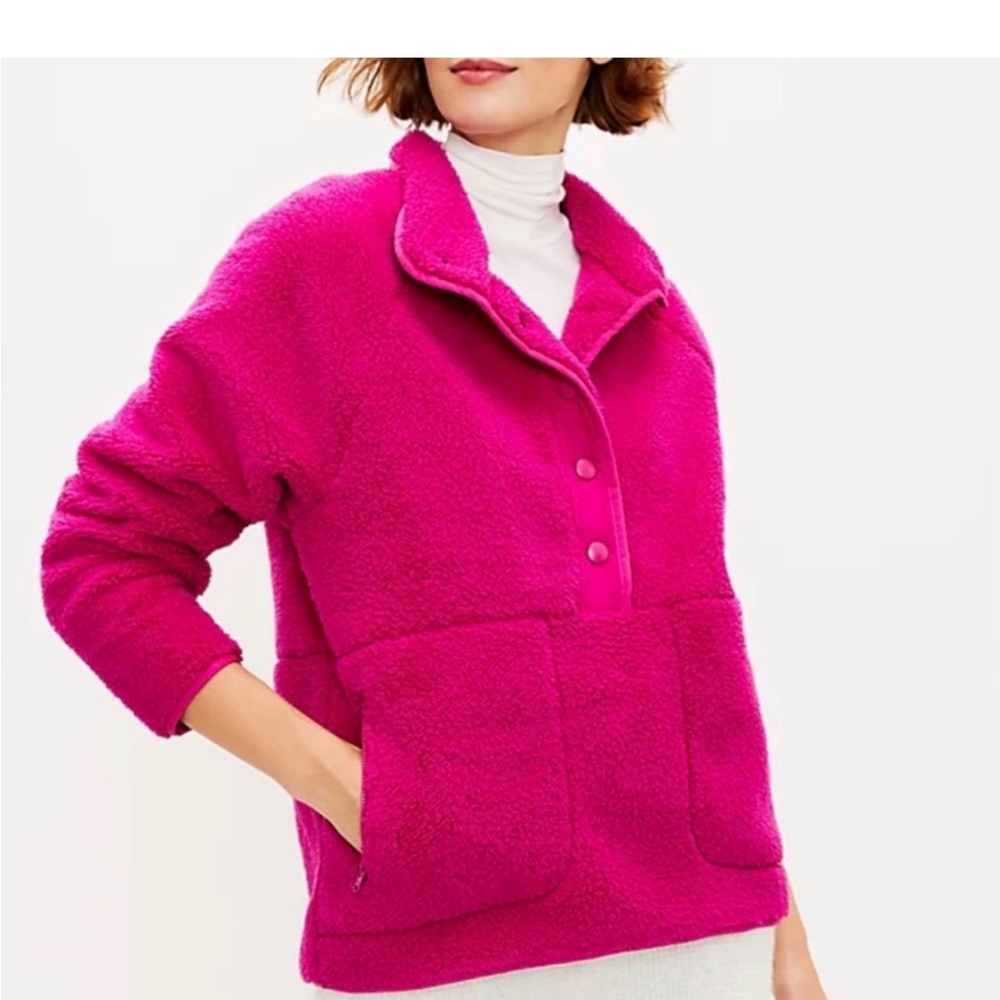 Lou & Grey High Low Sherpa Pullover Fuchsia Color Large LIKE NEW